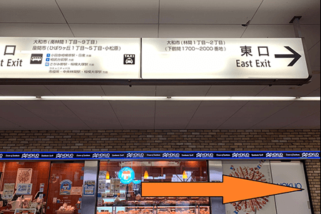 南林間駅東口の改札を出て右に進む様子の写真