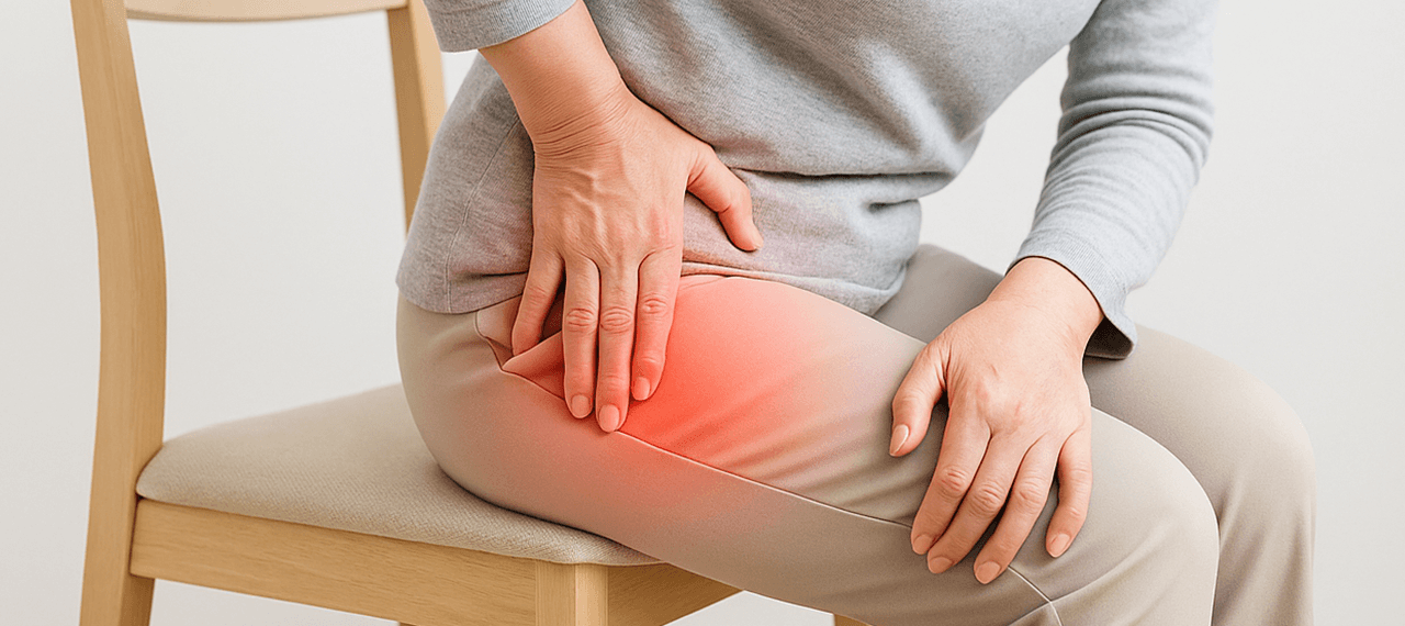 腰椎すべり症による腰の痛みと神経の圧迫イメージ